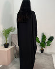 Arooj Black Sequin Trim V Neck Kaftan Abaya Dress