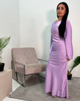 Aqsa Lilac Tie Back Satin Quality Dress