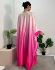 Farah Hot Pink Ombre Print Fur Sleeve Kaftan Dress