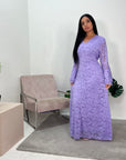 Ariana Lilac Lace Detail Tie Back Frill Sleeve Dress