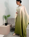 Farah Olive Ombre Print Fur Sleeve Kaftan Dress