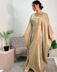 Zayna Beige Shimmer Tie Kaftan Dress