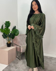 Dua Khaki Belted Fur Kaftan Modest Dress