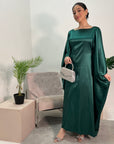 Sehr Emerald Green Quality Satin Plain Tie kaftan Dress