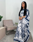 Saniyah Navy Floral Slit Sleeve Kaftan Dress