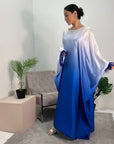 Farah Royal Blue Ombre Print Fur Sleeve Kaftan Dress