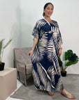 Kyra Navy Printed Summer V-Neck Kaftan Dress