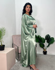 Ziyrah Sage Green Quality Satin Kaftan Dress