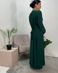 Safa Emerald Green Gold Detail Trim Belted Maxi Abaya Dress