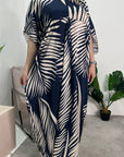 Kyra Navy Printed Summer V-Neck Kaftan Dress