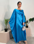 Sehr Electric Blue Quality Satin Plain Tie kaftan Dress