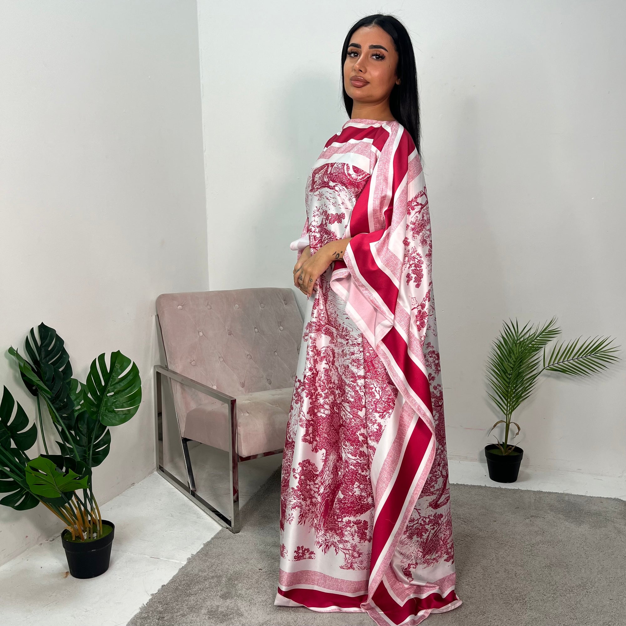 Saniyah Fuschia Floral Slit Sleeve Kaftan Dress