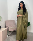 Ayra Khaki Shimmer Tie Kaftan Dress