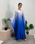 Farah Royal Blue Ombre Print Fur Sleeve Kaftan Dress