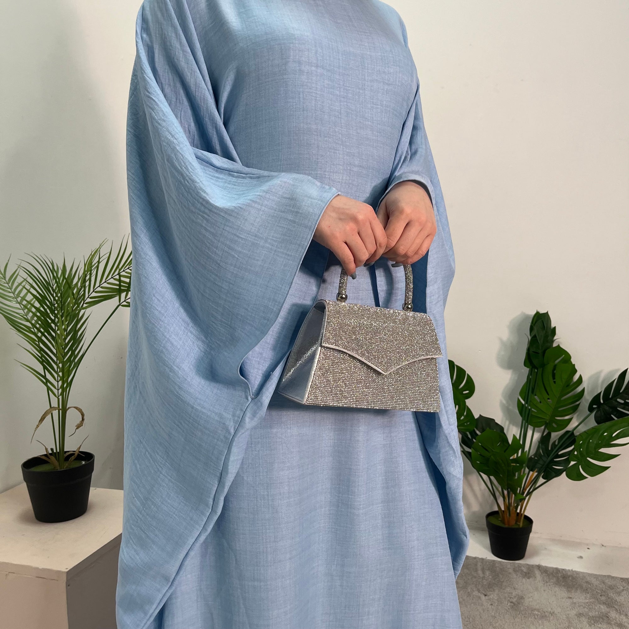 Farah Sky Blue Basic Tie Kaftan Dress