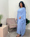 Ayra Pastel Blue Pink Shimmer Tie Kaftan Dress