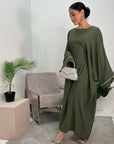 Nars Khaki Diamante Sleeve Kaftan Dress