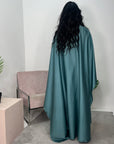 Jhanvi Turquoise Fur Sleeve Belted Cape Kaftan Dress