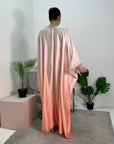 Farah Peach Ombre Print Fur Sleeve Kaftan Dress