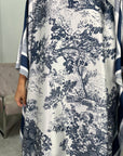 Saniyah Navy Floral Slit Sleeve Kaftan Dress