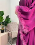 Dua Magenta Belted Fur Kaftan Modest Dress