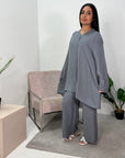 Mahika Charcoal V-Neck & Trouser Linen Co Ord set