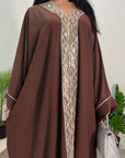 Arooj Chocolate Sequin Trim V Neck Kaftan Abaya Dress