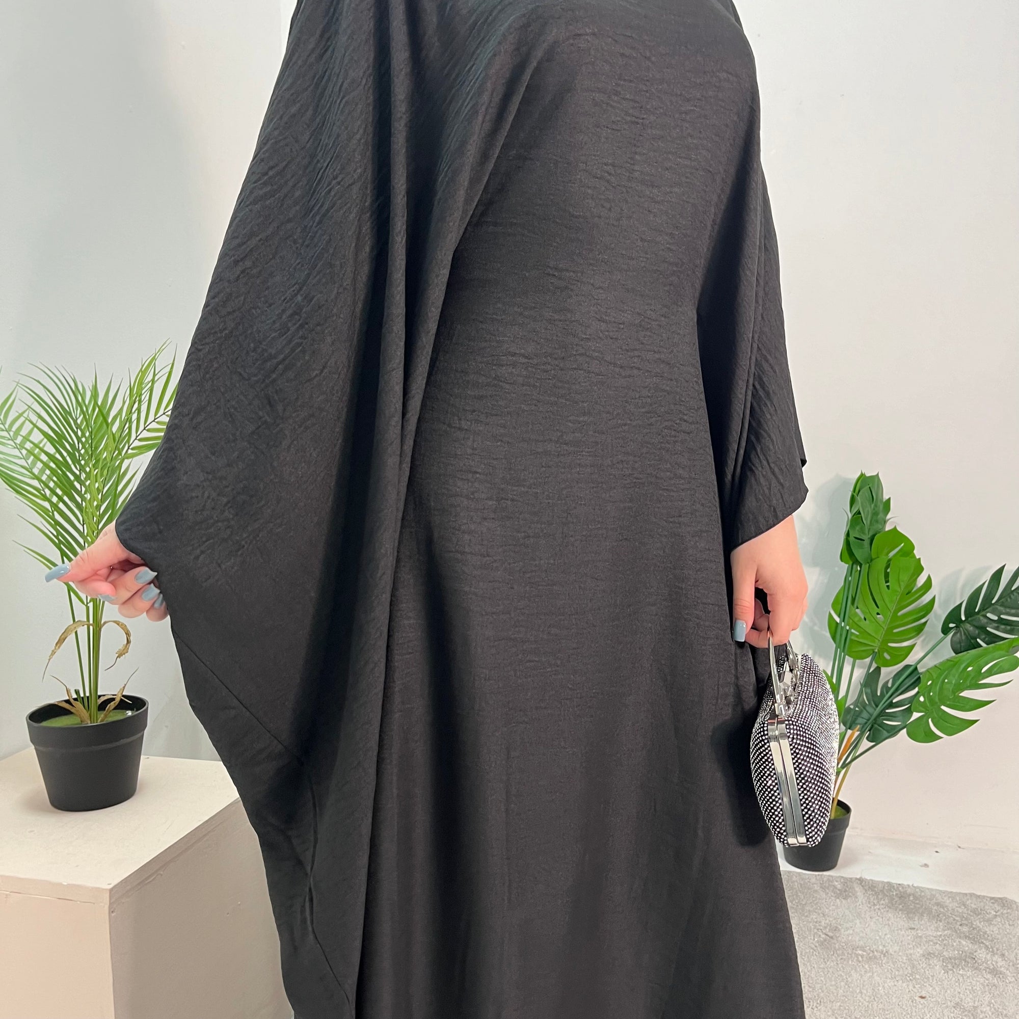 Farah Black Basic Tie Kaftan Dress