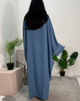 Arooj Petrol Blue Sequin Trim V Neck Kaftan Abaya Dress