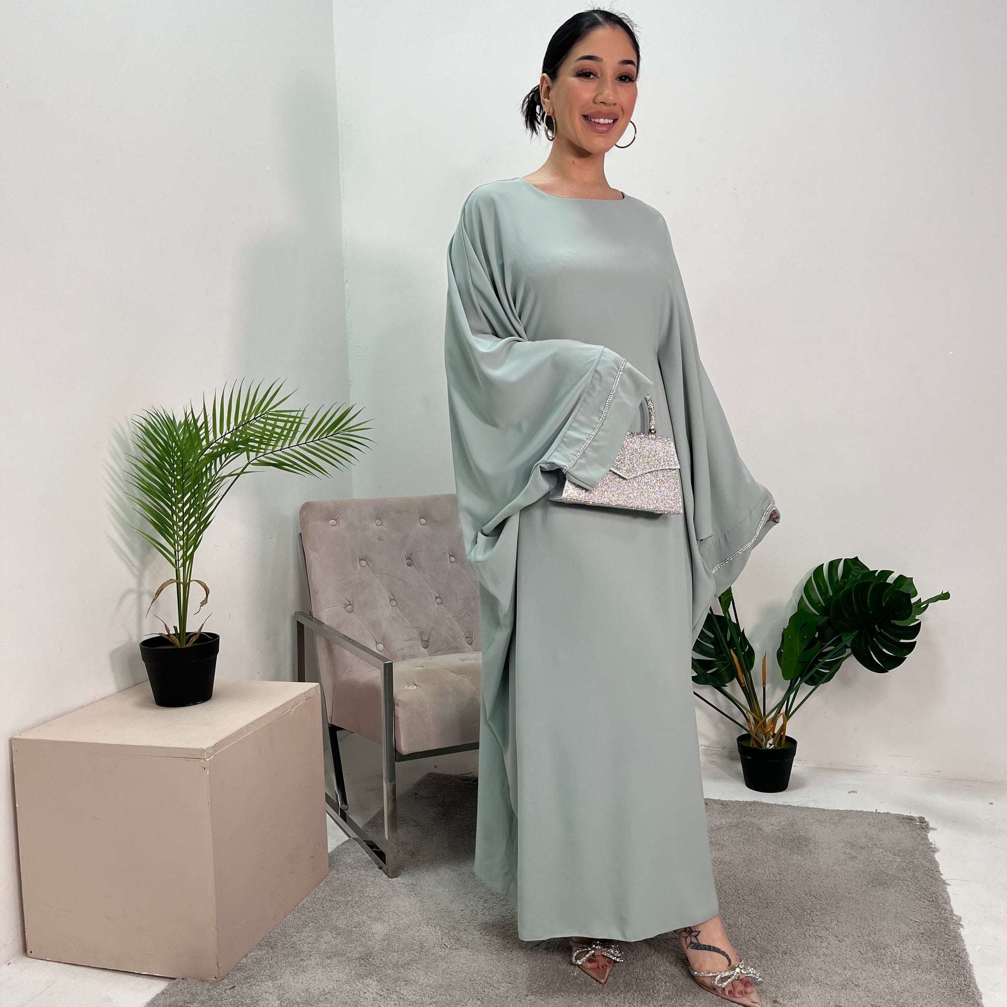 Nars Mint Diamante Sleeve Kaftan Dress