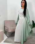 Tara Mint Fur Sleeves Ombre Kaftan Dress