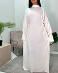 Rida White Linen Plain High Neck Dress