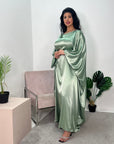 Ziyrah Sage Green Quality Satin Kaftan Dress