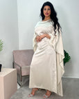 Jhanvi Ivory Fur Sleeve Belted Cape Kaftan Dress