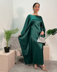 Sehr Emerald Green Quality Satin Plain Tie kaftan Dress