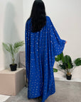 Amara Royal Blue Leaf Print Elasticated Waist Kaftan Dress