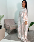 Saniyah Beige Floral Slit Sleeve Kaftan Dress