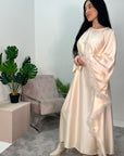 Dua Cream Belted Fur Kaftan Modest Dress