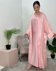 Meher Baby Pink Premium Mesh Kimono Jacket & Satin Dress