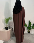 Arooj Chocolate Sequin Trim V Neck Kaftan Abaya Dress