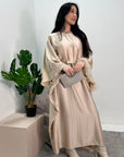 Dua Beige Belted Fur Kaftan Modest Dress