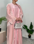 Meher Baby Pink Premium Mesh Kimono Jacket & Satin Dress