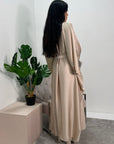 Dua Beige Belted Fur Kaftan Modest Dress