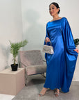 Sehr Royal Blue Blue Quality Satin Plain Tie kaftan Dress