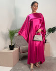 Sehr Hot Pink Quality Satin Plain Tie kaftan Dress