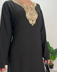 Safa Black Gold Detail Trim Belted Maxi Abaya Dress