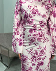 Ahana Pink Printed Long Sleeve Tie Back Dress