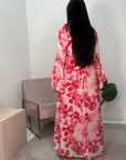 Kara Red Floral Premium Lined Chiffon Summer Dress