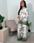 Amira Green Floral Satin Lightweight Co Ord Set