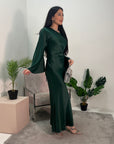 Aqsa Emerald Green Premium Tie Back Satin Quality Dress